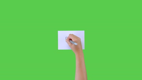 Woman-Writing-Pass-on-Paper-with-Green-Screen