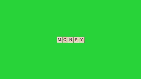 Stop-Motion-Business-Concept-Overhead-Wooden-Letter-Tiles-Forming-Word-Money-On-Green-Screen