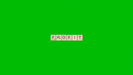 Stop-Motion-Business-Concept-Overhead-Wooden-Letter-Tiles-Forming-Word-Profit-On-Green-Screen