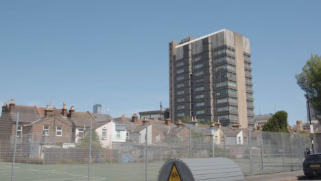 Residential-Street-In-London-England-UK-With-Houses-Tower-Block-And-Tennis-Court-1