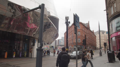 Tram-Lines-In-Front-Of-The-Grand-Central-Shopping-Centre-In-Birmingham-UK-1