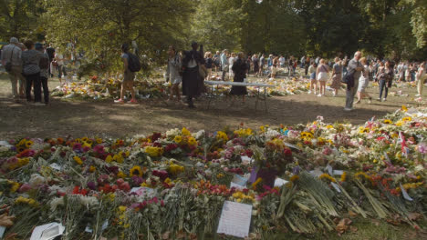 Panning-Shot-of-Floral-Tributes-In-Green-Park