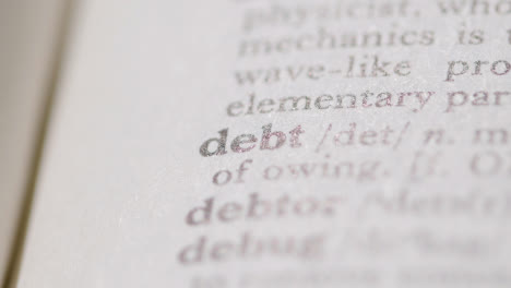 Nahaufnahme-Auf-Seite-Des-Wörterbuchs-Mit-Definition-Des-Wortes-Schulden-1