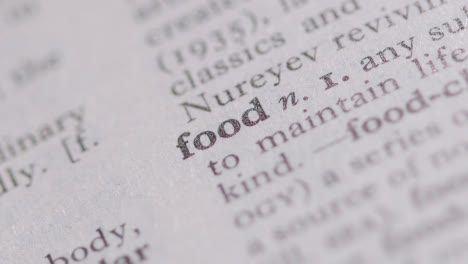 Close-Up-On-Page-Of-Dictionary-With-Definition-Of-Word-Food