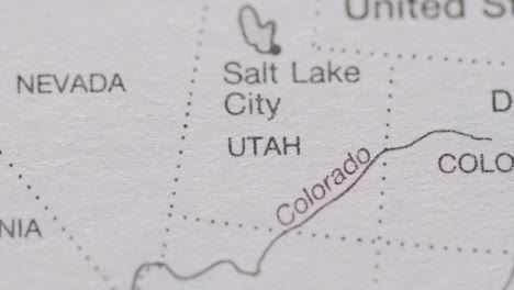 Close-Up-On-Page-Of-Atlas-Or-Encyclopaedia-With-USA-Map-Showing-States-Of-Utah-And-Colorado