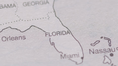 Close-Up-On-Page-Of-Atlas-Or-Encyclopaedia-With-USA-Map-Showing-State-Of-Florida
