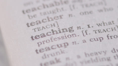 Close-Up-On-Page-Of-Dictionary-With-Definition-Of-Word-Teaching