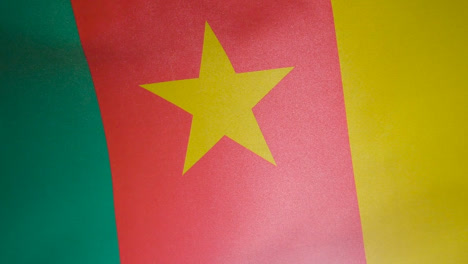 Nahaufnahme-Der-Studioaufnahme-Der-Kamerunischen-Flagge,-Die-Den-Füllrahmen-Fliegt