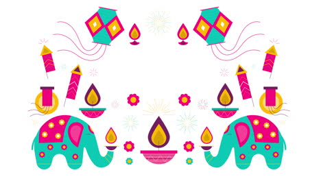 Grafische-Animation-Zur-Feier-Des-Lichterfestes-Diwali-Mit-Traditionellen-Symbolen-Und-Fröhlichem-Diwali-text