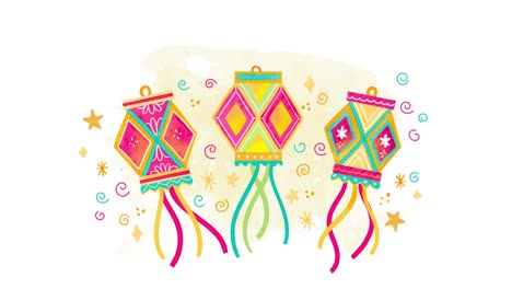 Grafische-Animation-Zum-Feiern-Des-Lichterfestes-Diwali-Mit-Traditionellen-Laternen