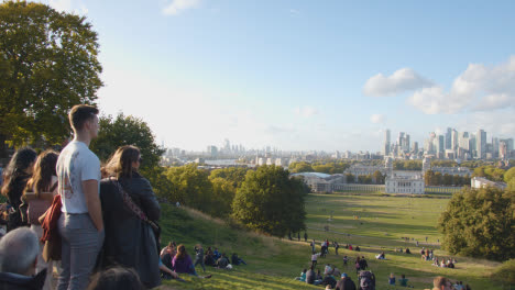 View-Of-Old-Royal-Naval-College-With-City-Skyline-And-River-Thames-Behind-From-Royal-Observatory-In-Greenwich-Park