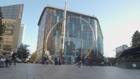 Exterior-Of-Cardiff-Library-In-Wales-With-Modern-Architecture-And-Sculpture