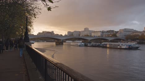 London-Evening-Skyline-From-South-Bank-With-River-Thames-And-Waterloo-Bridge
