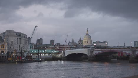 London-Evening-Skyline-With-Stormy-Sky-From-South-Bank-With-River-Thames-Blackfriars-Bridge-And-St-Pauls-Cathedral