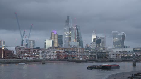 Rainy-London-Evening-City-Skyline-With-Stormy-Sky-From-South-Bank-With-River-Thames