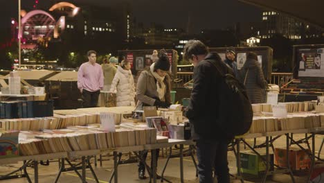 Stall-Selling-Used-Second-Hand-Books-On-London's-South-Bank-At-Night