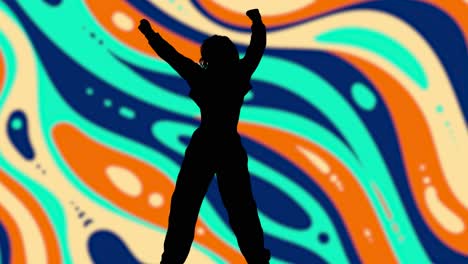 Studio-Silhouette-Of-Woman-Dancing-Against-Multi-Coloured-Pattern-Background-2
