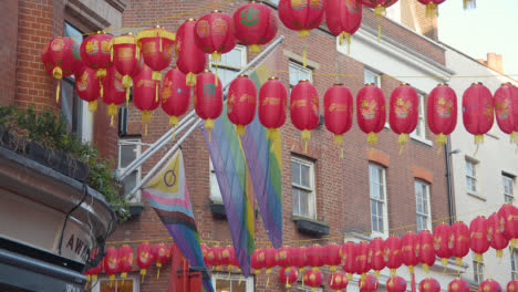 Colorful-Paper-Lanterns-And-LBGT+-Flags-Hung-Across-Street-To-Celebrate-Chinese-New-Year-2023-In-London-UK-