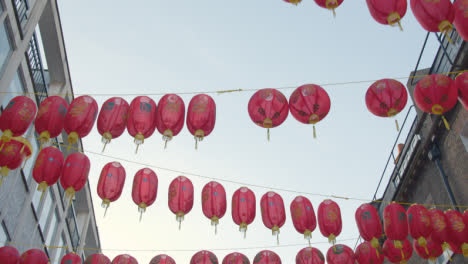 Close-Up-Of-Colorful-Paper-Lanterns-Hung-Across-Street-To-Celebrate-Chinese-New-Year-2023-In-London-UK-3