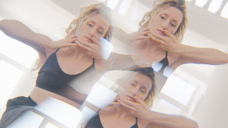 Caleidoscopic-Effect-Of-A-Focused-Blond-Woman-Performing-A-Contemporary-Dance-In-The-Studio-1