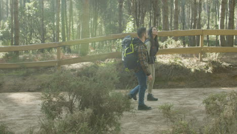 Happy-Romantic-Couple-Walking-Along-Tourist-Trail-In-Forest