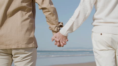 Close-Up-Shot-Of-An-Unrecognizable-Gay-Couple-Standing-On-The-Beach-And-Holding-Hands