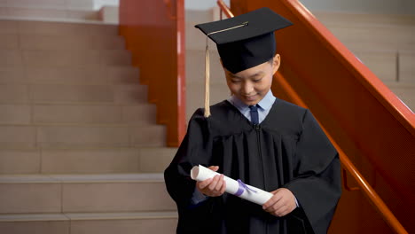 Happy-Preschool-Male-Student-In-Cap-And-Gown-Holding-Diploma-And-Celebrating-His-Graduation