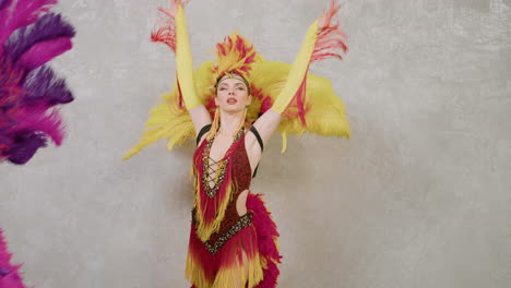 Cabaret-Dancers-Performing-With-Colorful-Gowns-With-Feathers