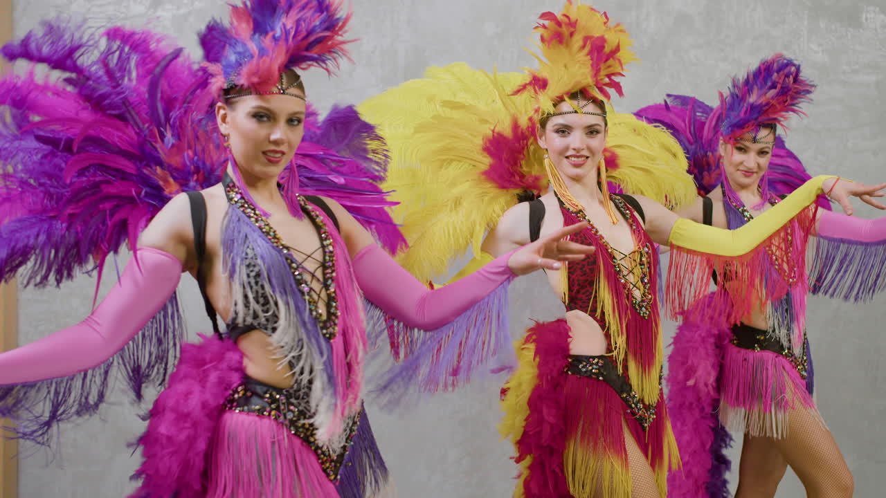 Premium stock video - Three cabaret dancers practicing the choreography ...