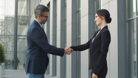 Businessman-And-Businesswoman-Shaking-Hands-While-They-Meet-In-The-Street
