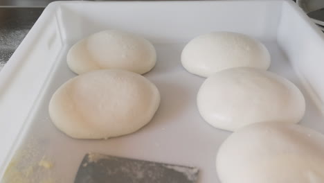 Close-Up-View-Of-Balls-Of-Pizza-Dough-On-A-Tray-In-A-Restaurant-Kitchen