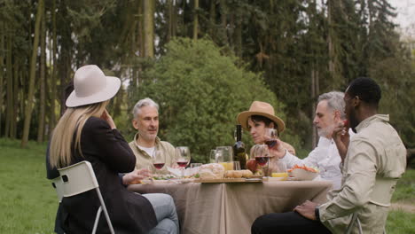 Group-Of-Middle-Aged-Friends-Eating-And-Talking-To-Each-Other-Sitting-At-Table-During-An-Outdoor-Party-In-The-Park-2