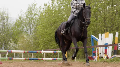 Young-Woman-And-Black-Horse-On-A-Obstacle-Track