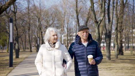 Seniorenpaar-Hält-Händchen-Und-Geht-An-Einem-Wintertag-Im-Park-Spazieren
