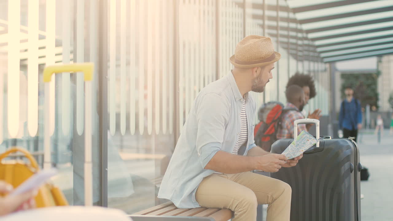 Free Stock Video Young Caucasian Handsome Man Traveller In Hat