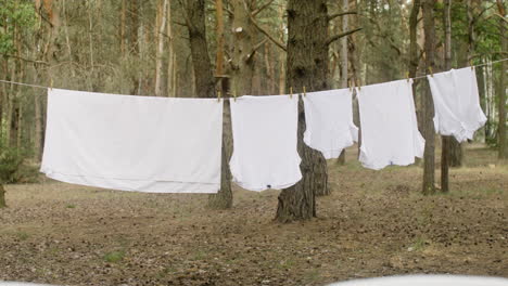 White-clothes-hanging-on-a-clothesline-in-the-forest