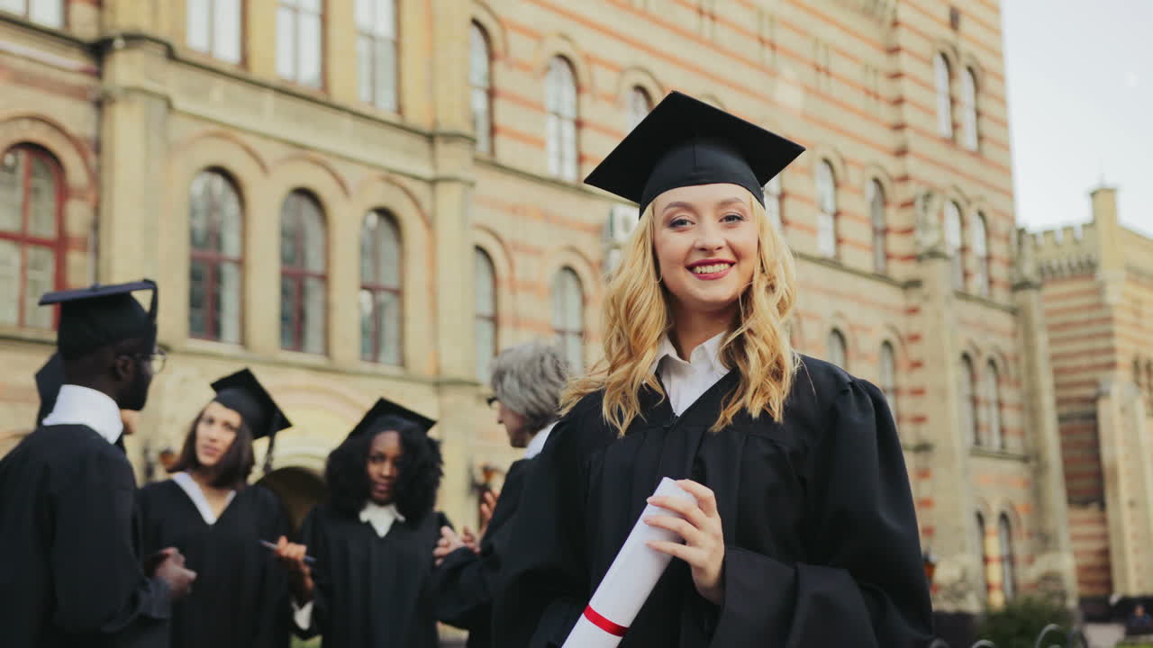 Free stock video - Portrait of the blonde young graduated woman posing ...