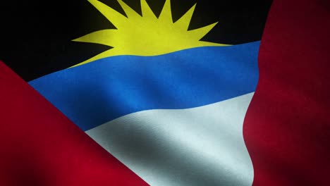 Realistische-Flagge-Von-Antigua-Und-Barbuda,-Die-Mit-Hochdetaillierter-Stoffstruktur-Weht