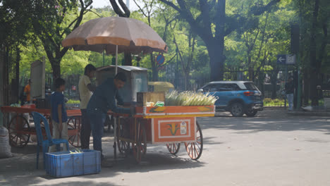 Straßenhändler-Verkaufen-Snacks-Vor-Dem-Eingang-Zum-Erholungsgebiet-Jawahar-Bal-Bhavana-In-Bangalore,-Indien