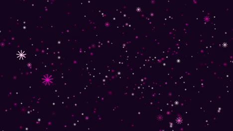 Flying-random-neon-colorful-snowflakes-in-dark-galaxy