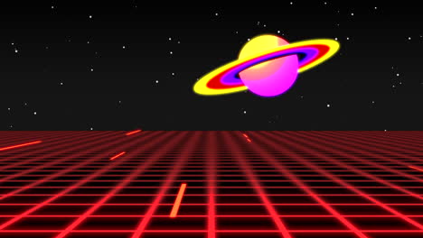 Vivid-Saturn-Centered-In-Red-Grid-With-Cosmic-Charm-On-Black-Backdrop