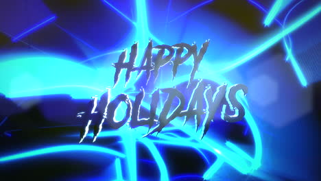 Happy-Holidays-Display:-Neon-Blue-Lines-Interwoven-with-Bokeh