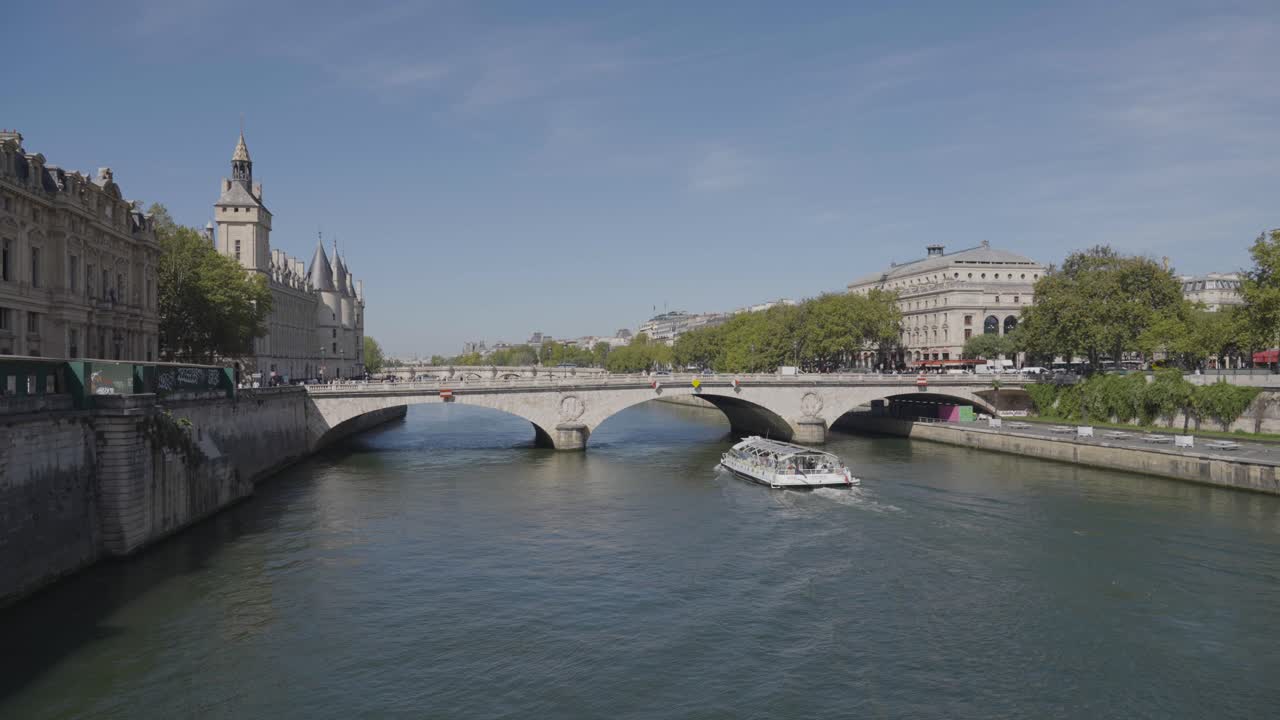 Free stock video - Tourist boat going under pont saint michel bridge ...