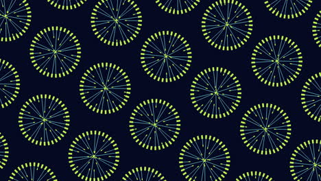 Leuchtendes-Blaues-Und-Gelbes-Kreisförmiges-Muster-Auf-Dunklem-Hintergrund