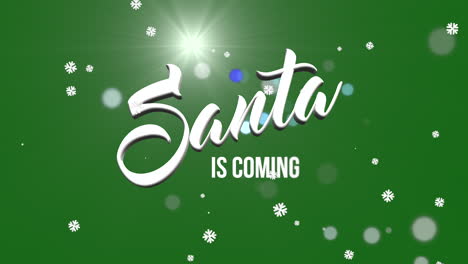 Santa-Is-Coming-with-flying-snow-on-green-gradient