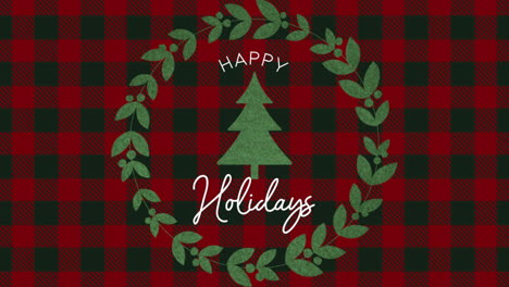 Happy-Holidays-with-winter-green-Christmas-tree-on-red-checkered-pattern