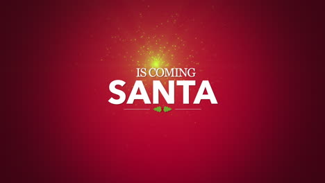Santa-Is-Coming-with-trees-and-flying-glitters-on-red-gradient