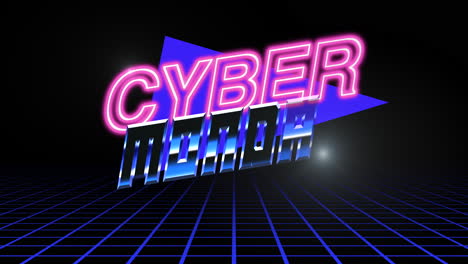 Cyber-Monday-text-with-retro-neon-triangle-and-grid-on-black-gradient