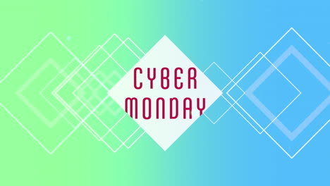 Cyber-Monday-Text-Mit-Neonquadratmuster-Auf-Blauem-Und-Grünem-Farbverlauf