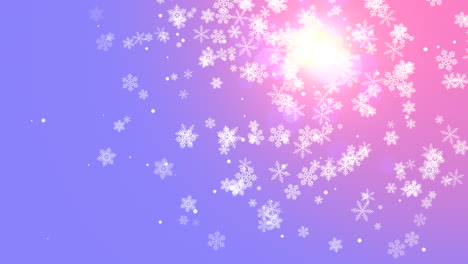 Colorful-snowflakes-falling-against-a-pink-and-blue-sky